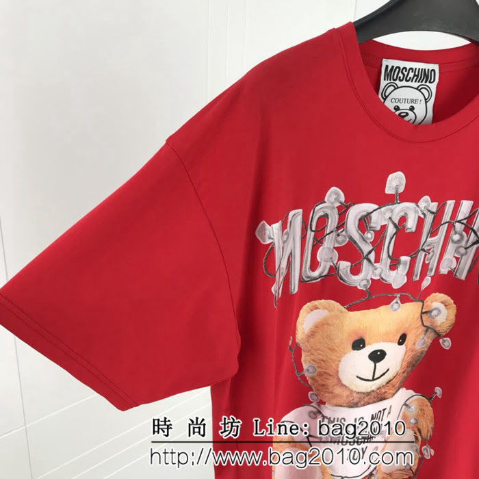 MOSCHIN莫斯奇諾 18ss專櫃最新 聖誕限定款 最新閃粉工藝 男款紅色短袖 ydi2454